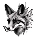 fox head Unicorns and fairies butterflys tattoo design idea
