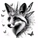 fox head Unicorns and fairies butterflys tattoo design idea