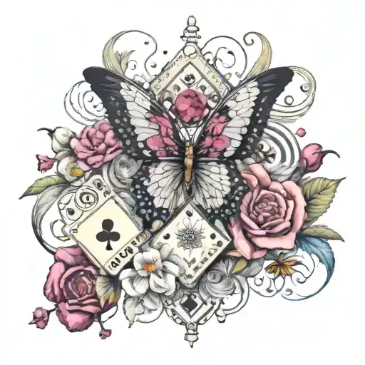 flowers with diamonds rubies and pearls as the centers, dominoes falling, torn wings, kicks snares and flat bass lines tattoo design idea