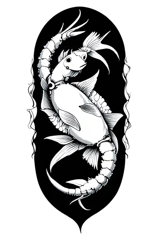 Sagittarius, cancer crab, gemini twins pisces fish swimming tattoo design idea