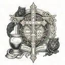 Jesus or a cross with a black panther hourglass the word sonder and the words the price you pay across bottom tattoo design idea