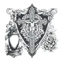 Jesus or a cross with a black panther hourglass the word sonder and the words the price you pay across bottom tattoo design idea