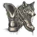 Binary code wrapping around a hiking boot with a wolf silhouette in the background tattoo design idea