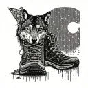 Binary code wrapping around a hiking boot with a wolf silhouette in the background tattoo design idea