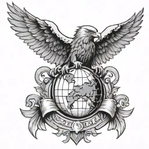 Eagle of the Legions, wings spread, holding lightning bolts or a globe. Military banner of Legio X. tattoo design idea