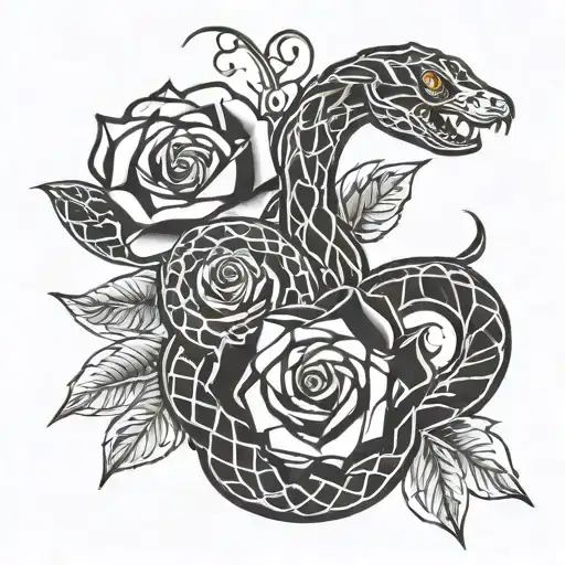 snake and rose tattoo design idea