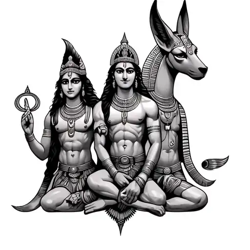 Indian god vishnu & shiva with Egyptian god Anubis tattoo design idea