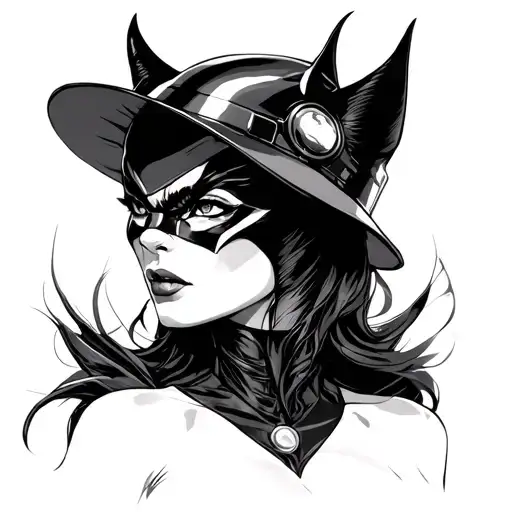 catwoman with rockets hat tattoo design idea