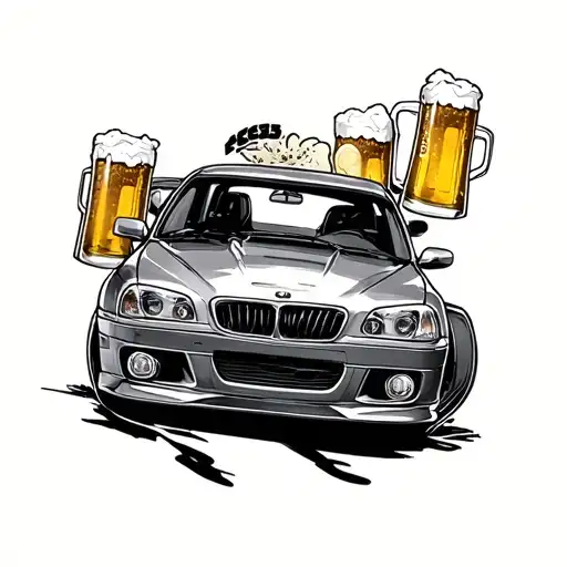 sexy car, beer and best friend tattoo design idea