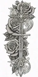  sword with  Lutheran cross and roses tattoo design idea