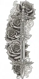  sword with  Lutheran cross and roses tattoo design idea