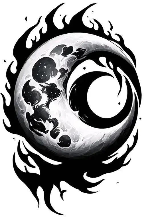 Half Moon, fire, Sagittarius tattoo design idea
