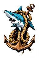 anchor rope boat compass shark tattoo design idea