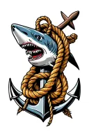 anchor rope boat compass shark tattoo design idea