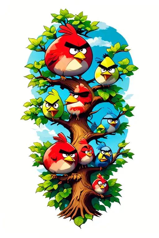 angry birds family tree intertwined tattoo design idea