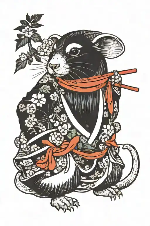 mole anilmal in Japanese  robe tattoo design idea