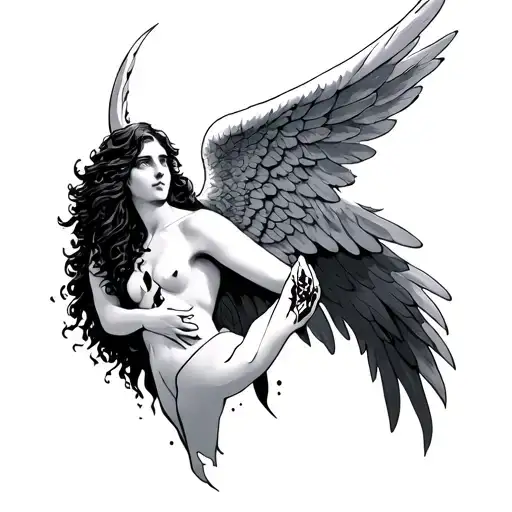 angel with broken wings holding tattoo design idea