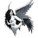 angel with broken wings holding tattoo design idea