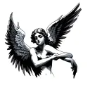 angel with broken wings holding tattoo design idea