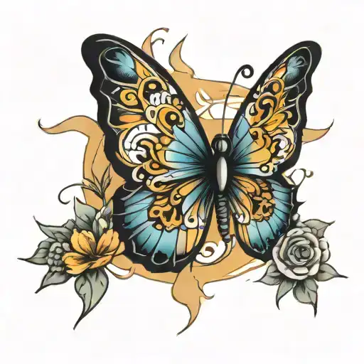 sunshine, butterfly, cross, tattoo design inspired tattoo design idea