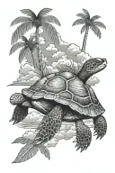 turtle, palm tree and clouds tattoo design idea
