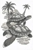 turtle, palm tree and clouds tattoo design idea