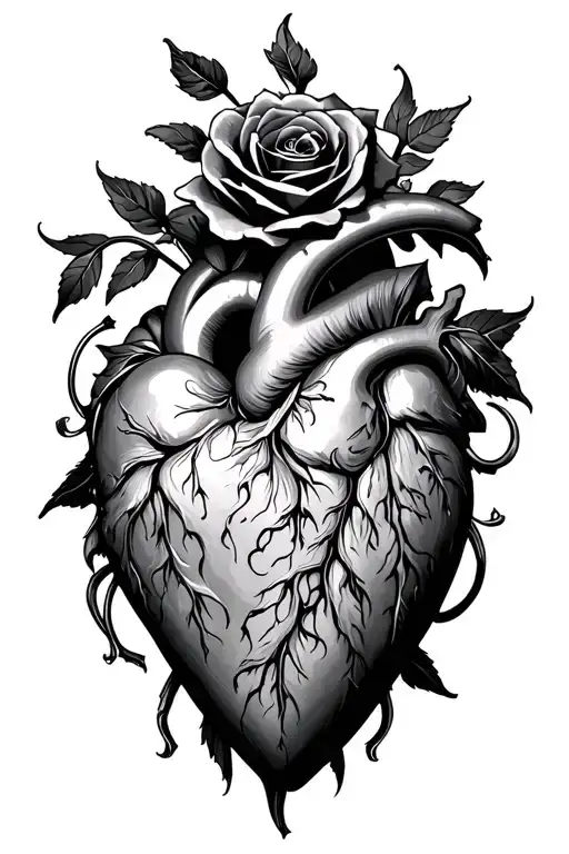 sacred heart with black rose tattoo design idea