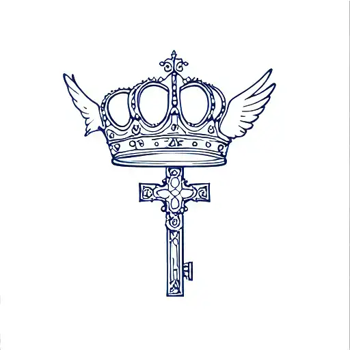 ocean a key princess crown one dove and a cross  tattoo design idea