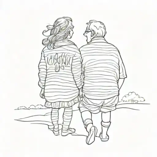 silhouette of a grandfather and his granddaughter from behind tattoo design idea