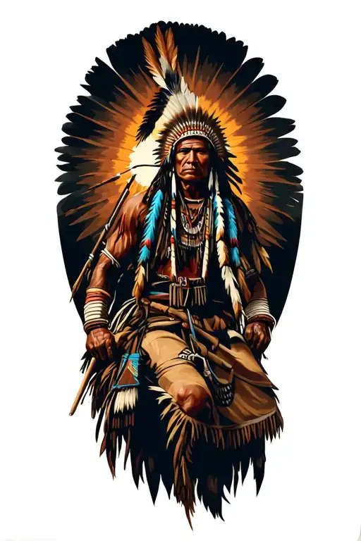 Native American warrior riding teepee sun mountain tattoo design idea