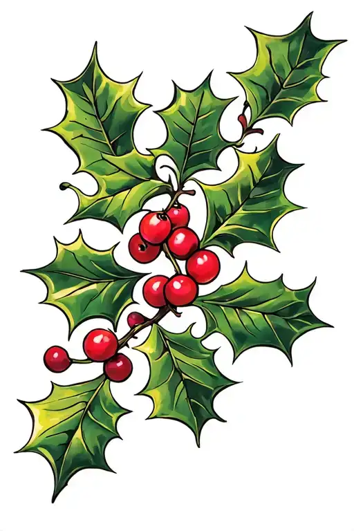 Holly leaves and berries tattoo design idea