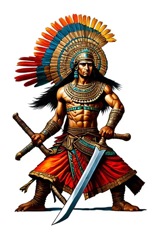 Mayan warrior wielding a sword tattoo design idea