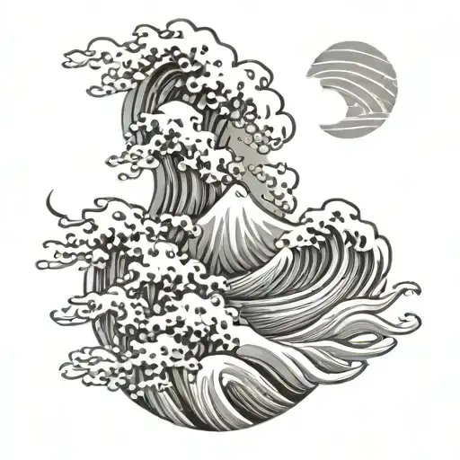 Japanese wave with smoke and clouds tattoo design idea