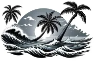 palm tree with waves tattoo design idea