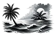 palm tree with waves tattoo design idea