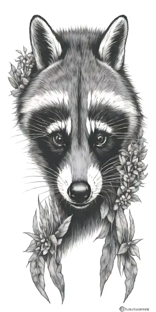 raccoon  river fish forest tattoo design idea