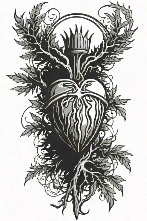Sacred heart of christ and cedar tree branch tattoo design idea