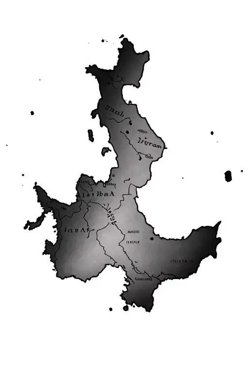 Design me a tattoo design that uses the map of Iran as its main design, along with the Persian Gulf and Caspian Sea, and tattoo design idea