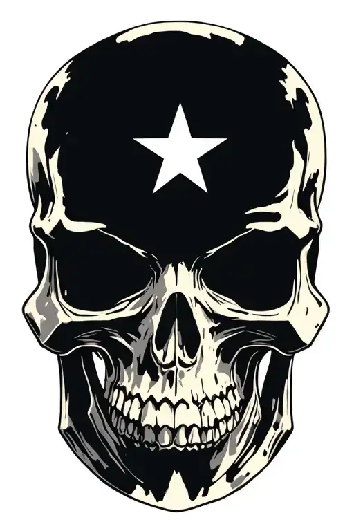 Skull with 8 pointed star background. Star tips spearheaded. No color in design.  tattoo design idea