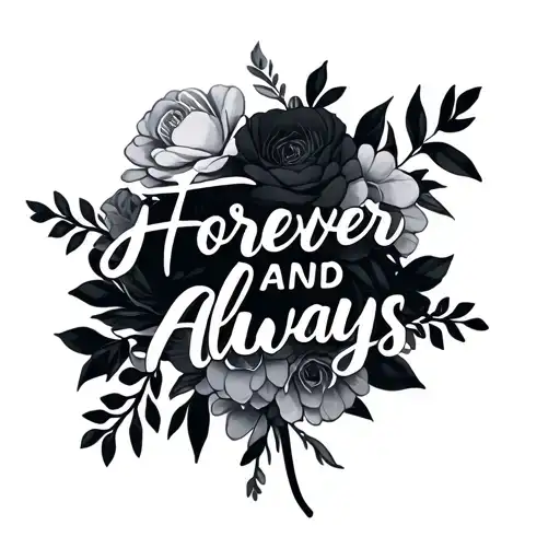 floral bouquet with writing forever and always tattoo design idea