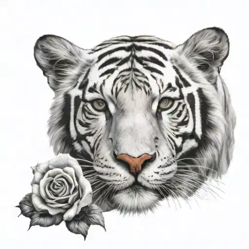 white tiger with roses and a tattoo design idea