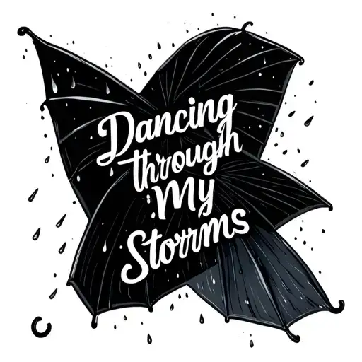 "Dancing through my storms" umbrella with rain falling tattoo design idea
