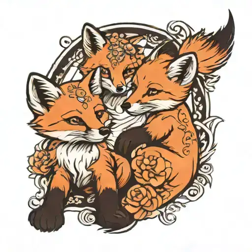 fox cubs playing tattoo design idea