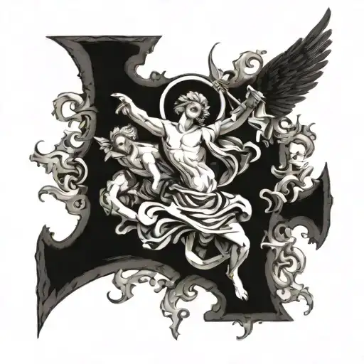 The Fall of the Rebel Angels (Giordano), and include IC XC NI KA and a cross at the top. tattoo design idea