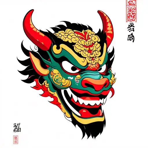 oni demon mask tattoo design idea