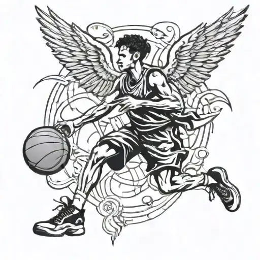 A basketball player with wings, symbolizing freedom and athleticism tattoo design idea