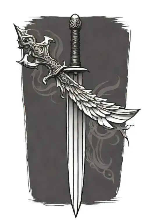 longsword with one wing tattoo design idea