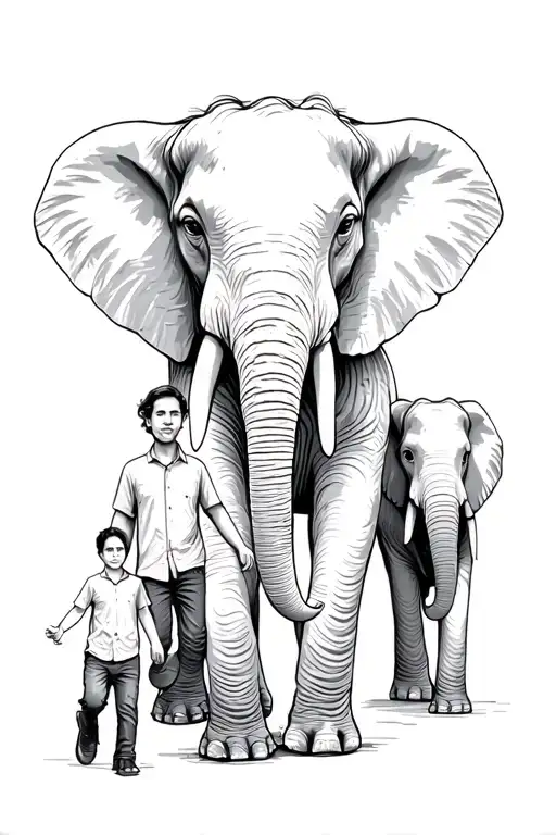 elephant family with mom dad and son walking tattoo design idea