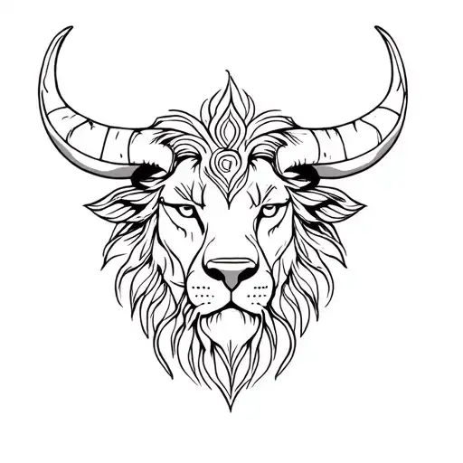 Lion head with bull's head combined as mandala tattoo design idea