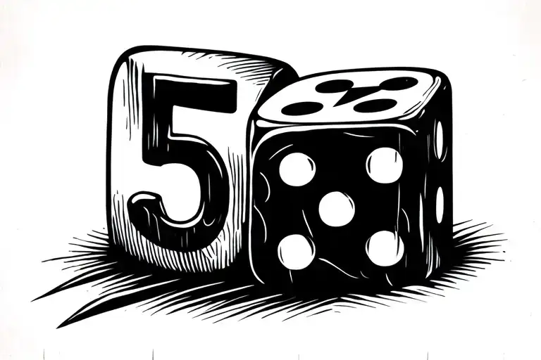 2 dice rolling number 5 tattoo design idea